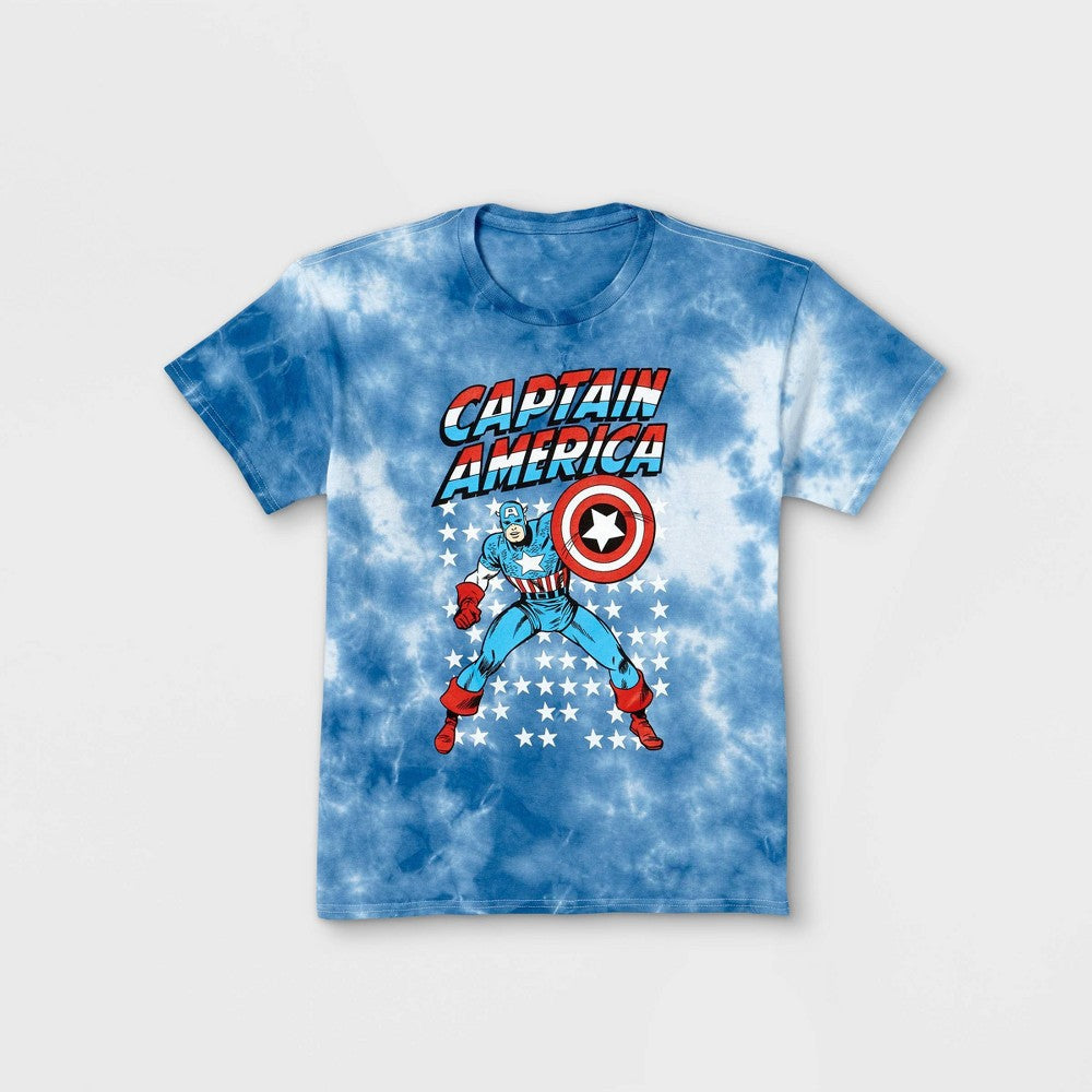 Boys' Marvel Captain America Blue Tie Dye Short Sleeve Graphic T-Shirt Tee