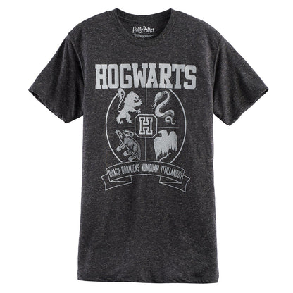 Men's Harry Potter Hogwarts Crest graphic T-shirt by Mad Engine, featuring a detailed crest design on a casual shirt.
