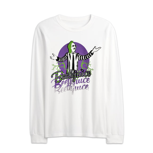Men's White Beetlejuice Graphic Long Sleeve Shirt Tee