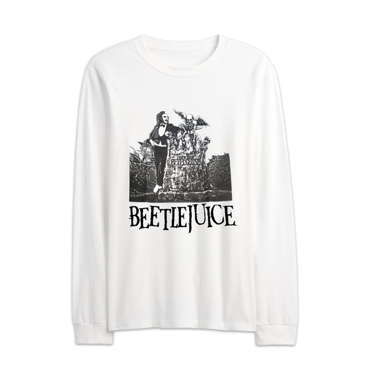 Men's White Beetlejuice Sandworm Graphic Long Sleeve Shirt Tee