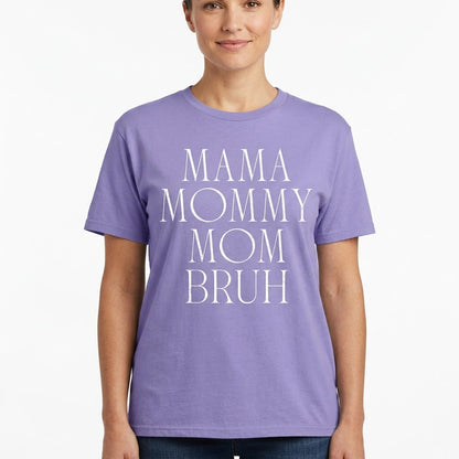 Women's Juniors Purple Momma Mommy Mom Bruh Funny Graphic Tee T-Shirt