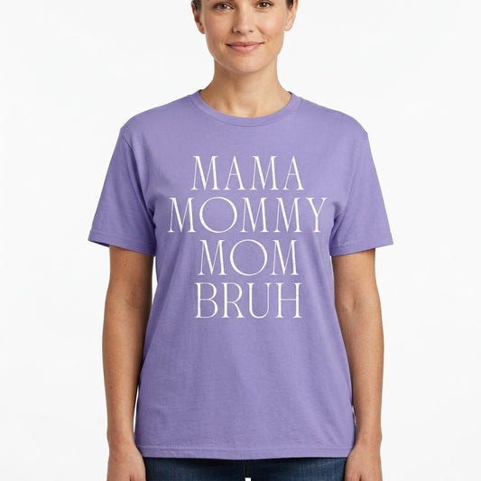 Women's Juniors Purple Momma Mommy Mom Bruh Funny Graphic Tee T-Shirt