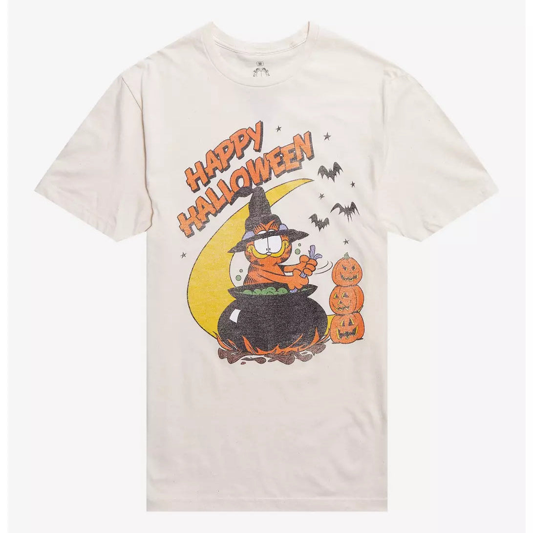 Men's Garfield Happy Halloween vintage T-shirt by Rex Distributor, Inc., featuring a festive Halloween design and classic cartoon character.