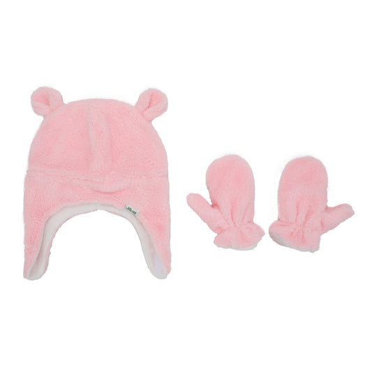 Little Me Pink Sherpa Lined Infant Pilot Cap and Mittens Set