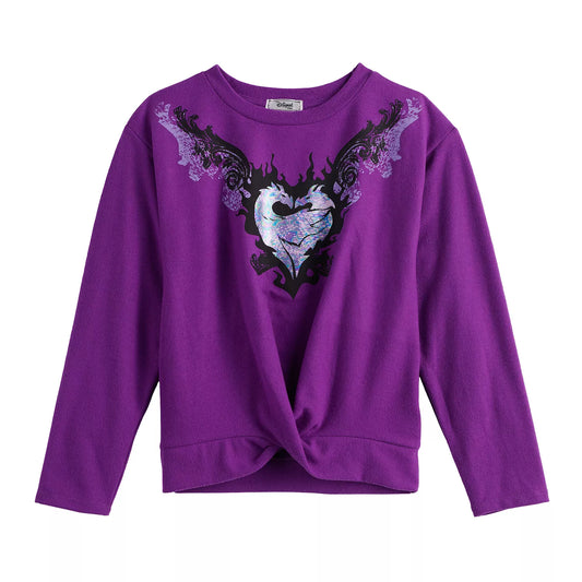Purple Disney Descendants 3 girls' Dragon Heart sweatshirt by Mad Engine, featuring character graphics and a cozy sweater style.