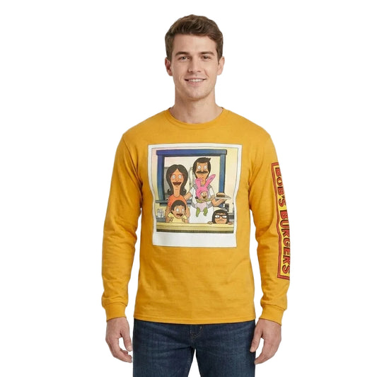 Men's Bob's Burgers Heather Yellow Graphic Tee T-Shirt Long Sleeve
