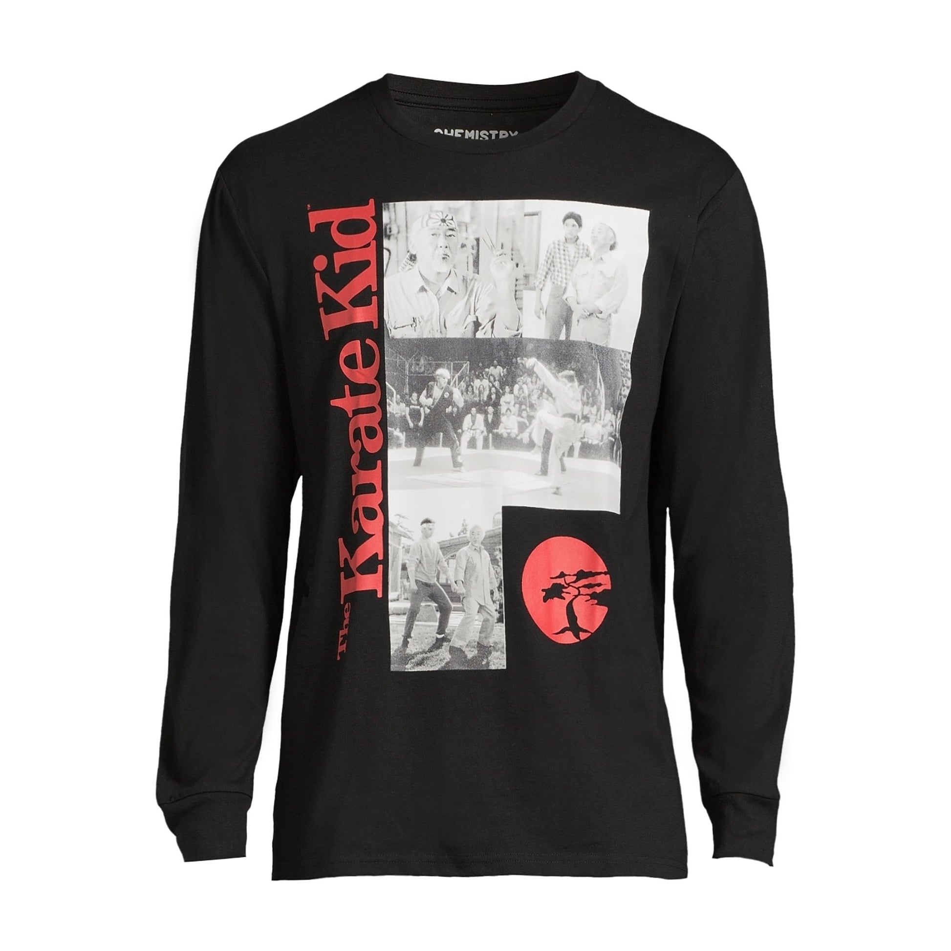 Men's Karate Kid long sleeve graphic T-shirt by Rex Distributor, Inc. featuring a martial arts-themed design on the front.
