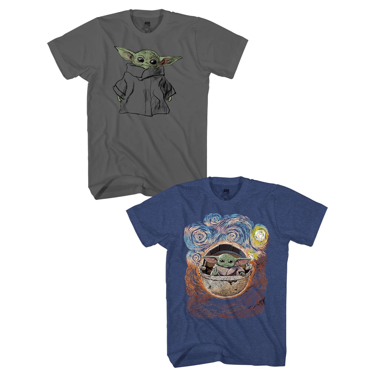 Men's Star Wars Baby Yoda Standing & Starry Night Graphic T-Shirts, 2-Pack