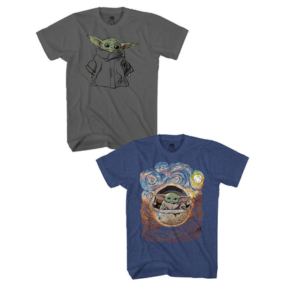 Men's Star Wars Baby Yoda Standing & Starry Night Graphic T-Shirts, 2-Pack