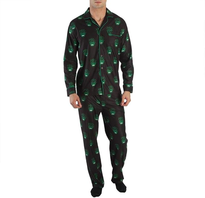 Men's Marvel The Incredible Hulk pajama set by Bioworld, featuring green Hulk graphic on soft fabric sleepwear.