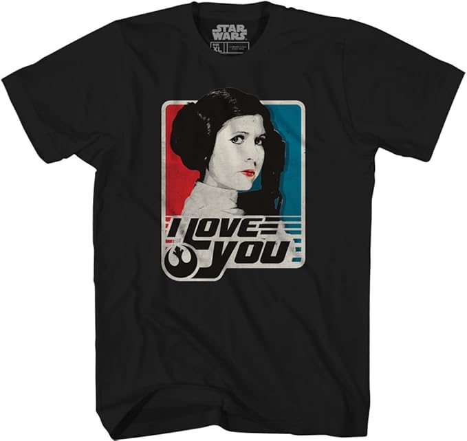 Men's Star Wars Leia "I Love You" graphic T-shirt by Mad Engine, featuring a printed design with Star Wars character and iconic phrase.