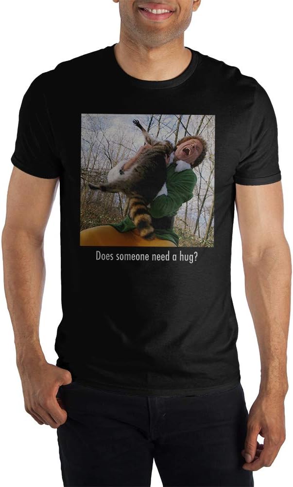 Men's Black Elf Someone Needs A Hug Graphic Tee T-Shirt