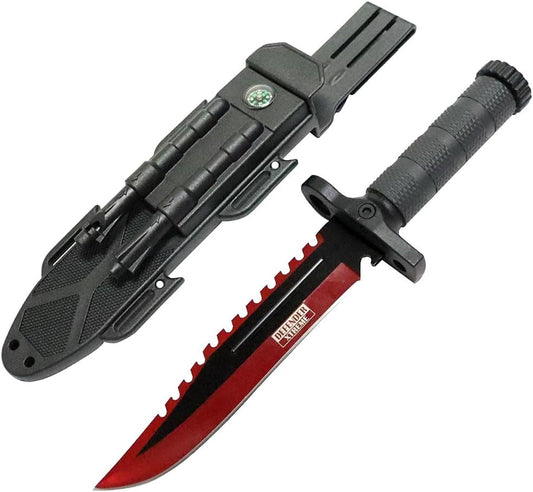 SH 13825-RD 13" Red & Black Survival Knife w/ Sheath Fire Starter Whistle Blade Sharpener