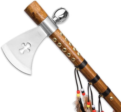 KN 1343 18.75" Native American Peace Pipe Tomahawk Axe Brown with Feathers