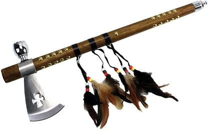 KN 1343 18.75" Native American Peace Pipe Tomahawk Axe Brown with Feathers