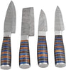 DM 2119 4 Piece Damascus Kitchen Knife Set with Leather Roll Carrying Case