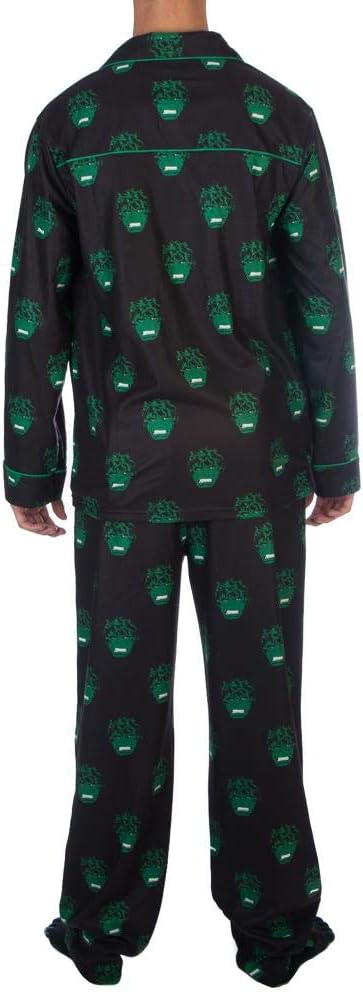 Men's Marvel The Incredible Hulk pajama set by Bioworld, featuring green Hulk design and comfortable fabric for sleepwear.