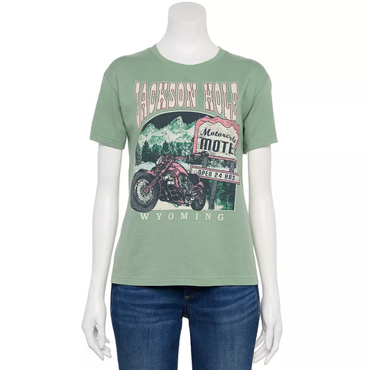 Women's Juniors Green Jackson Hole, Wyoming Graphic Tee T-Shirt