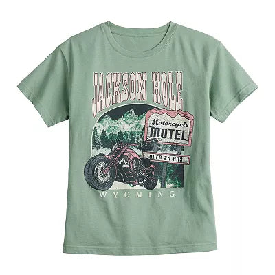 Women's Juniors Green Jackson Hole, Wyoming Graphic Tee T-Shirt