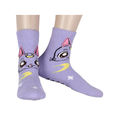 Sailor Moon Socks Women's Artemis And Luna 3D Ears Fuzzy Mid-Calf Adult Anime 2-Pack Crew Socks