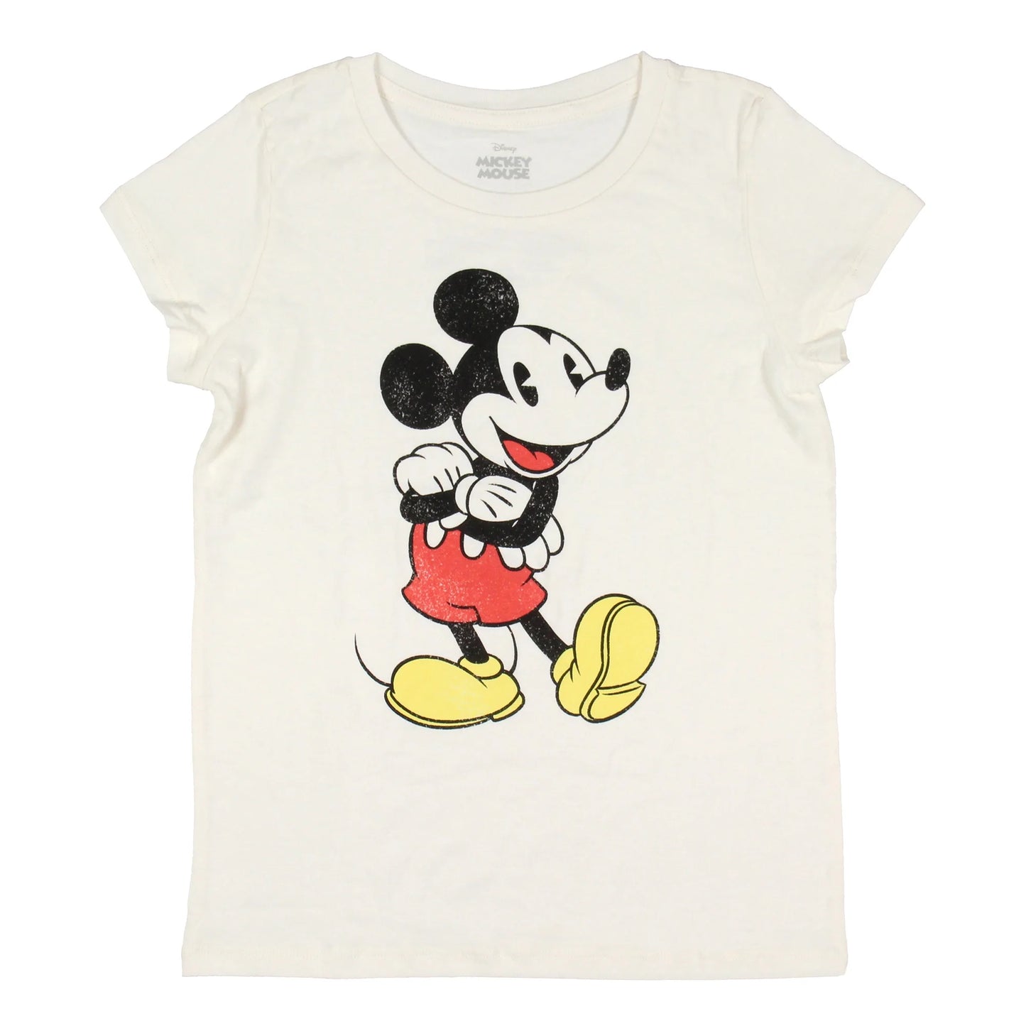 Girls Ivory White Disney Mickey Mouse Vintage Graphic T-Shirt Tee