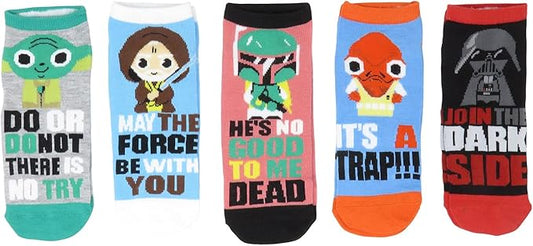 Star Wars Sayings Juniors/Womens 5 Pack Ankle Socks Shoe Size 4-10