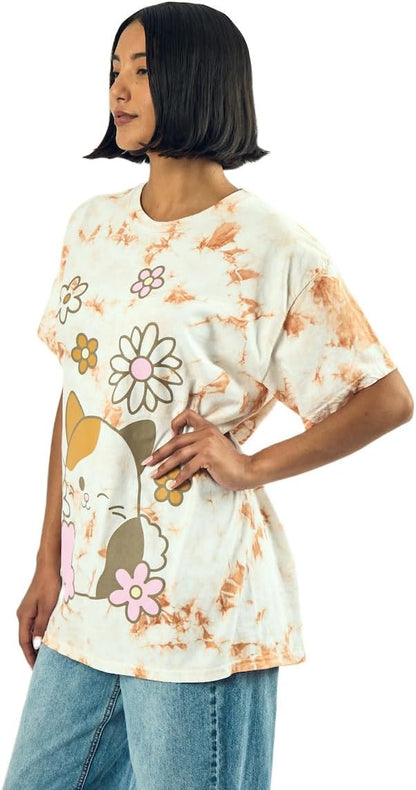 Women's Squishmallows Cam Floral Print Cloud Wash Crew Neck Short Sleeve T-Shirt