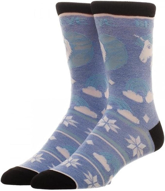 Novelty Blue Unicoen Winter Soft Adult Crew Socks