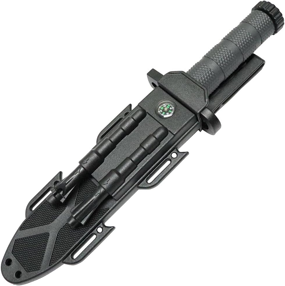 SH 13824-BL 13" Blue & Black Survival Knife w/ Sheath Fire Starter Whistle Blade Sharpener