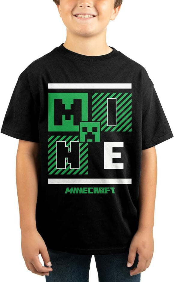 Youth Black Minecraft Title Logo Graphic Tee T-Shirt