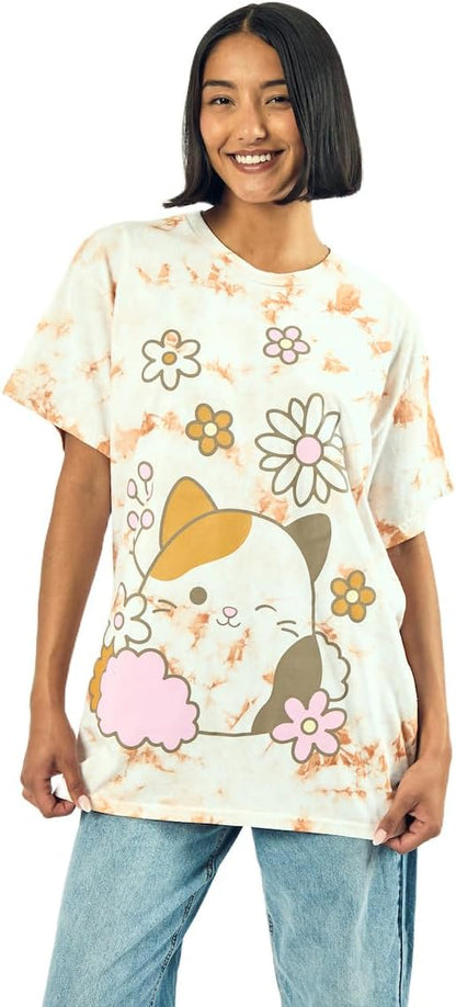 Women's Squishmallows Cam Floral Print Cloud Wash Crew Neck Short Sleeve T-Shirt