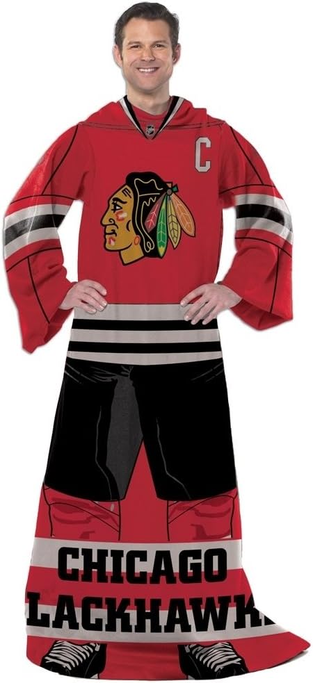 Northwest NHL Chicago Blackhawks Unisex-Adult Uniform Player Comfy Throw Blanket with Sleeves