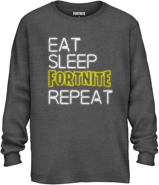 Men's Grey Fortnite Eat Sleep Fortnite Repeat Long Sleeve Tee T-Shirt
