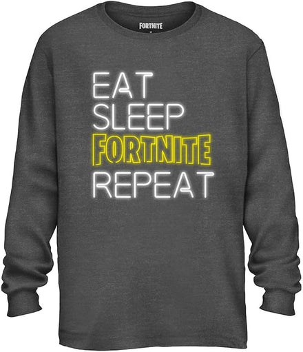 Men's Grey Fortnite Eat Sleep Fortnite Repeat Long Sleeve Tee T-Shirt