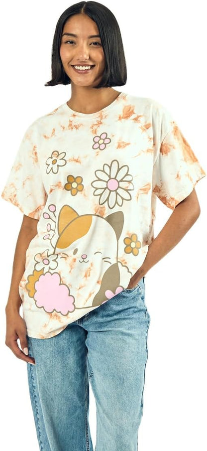 Women's Squishmallows Cam Floral Print Cloud Wash Crew Neck Short Sleeve T-Shirt