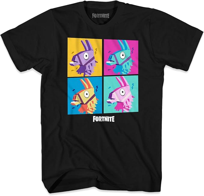 Men's Black Fortnite Llama Neon Grid Graphic Tee T-Shirt