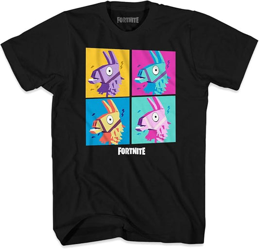 Men's Black Fortnite Llama Neon Grid Graphic Tee T-Shirt