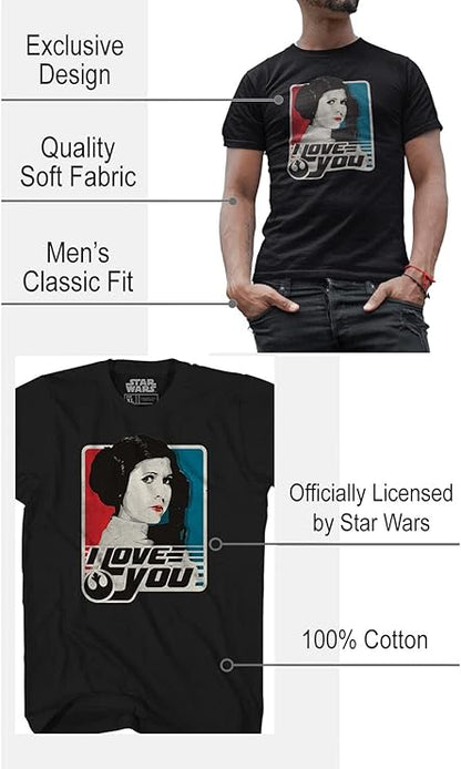 Men's Star Wars Leia I Love You graphic T-shirt by Mad Engine, featuring a stylish design with iconic sci-fi imagery.