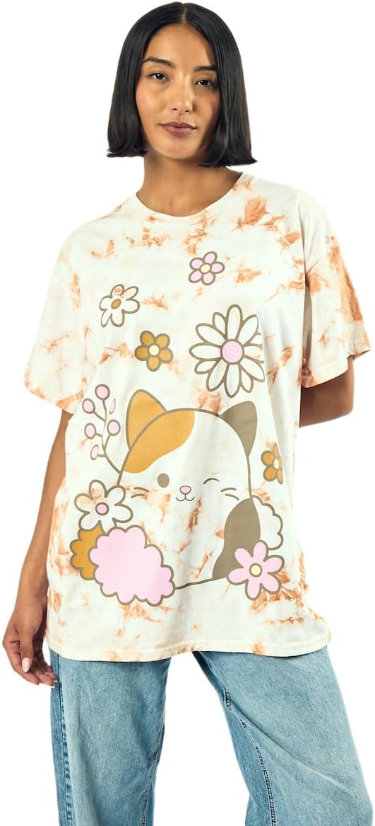 Women's Squishmallows Cam Floral Print Cloud Wash Crew Neck Short Sleeve T-Shirt