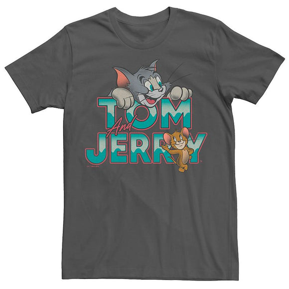 Men's Grey Charcoal Tom And Jerry Capital Logo Tee T-Shirt