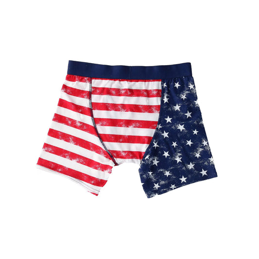 Men's distressed American flag boxer brief underwear by Bioworld, featuring patriotic design and distressed flag pattern on soft fabric.