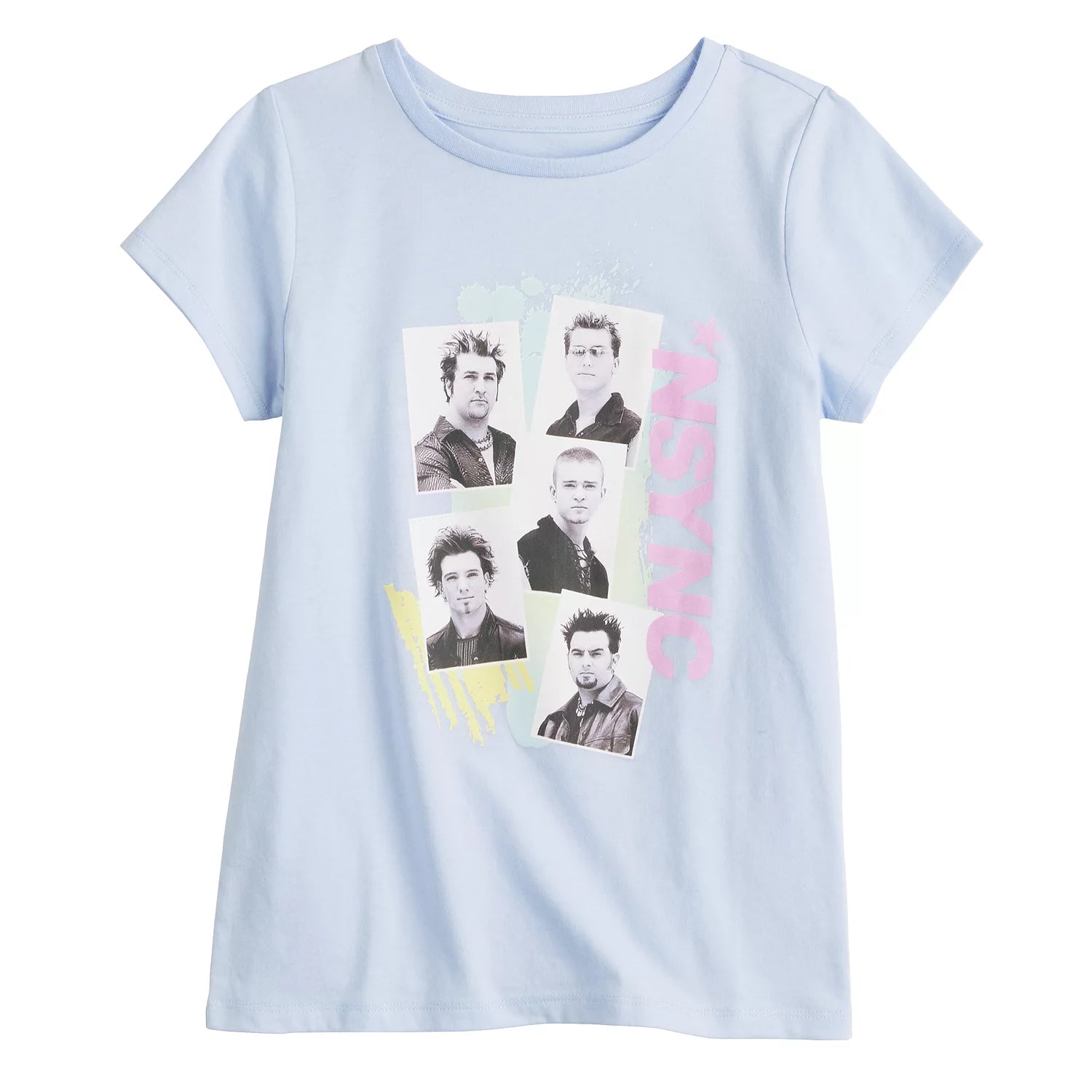 Girls' NSYNC graphic tee shirt for ages 7-16, featuring band logo and colorful design, made by Rex Distributor, Inc.