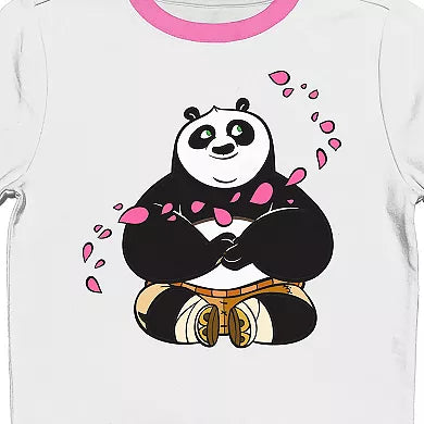 Women's Kung Fu Panda Po Flower Petals Crew Neck Short Sleeve White Baby Tee T-Shirt