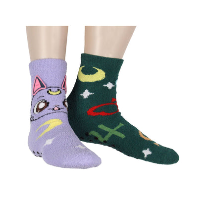 Sailor Moon Socks Women's Artemis And Luna 3D Ears Fuzzy Mid-Calf Adult Anime 2-Pack Crew Socks