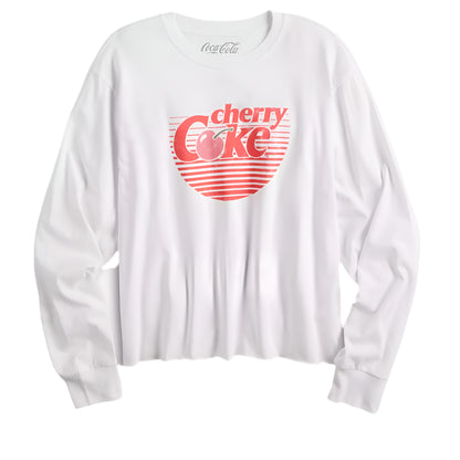 White long-sleeve shirt with red 'Cherry Coke' graphic on a white background