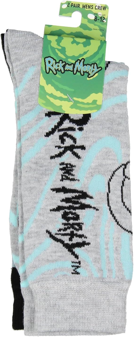 Adult Swim Men's Rick & Morty Character Panic Face Knit Crew Sock 2 Pair Men's Shoe Size 8-12