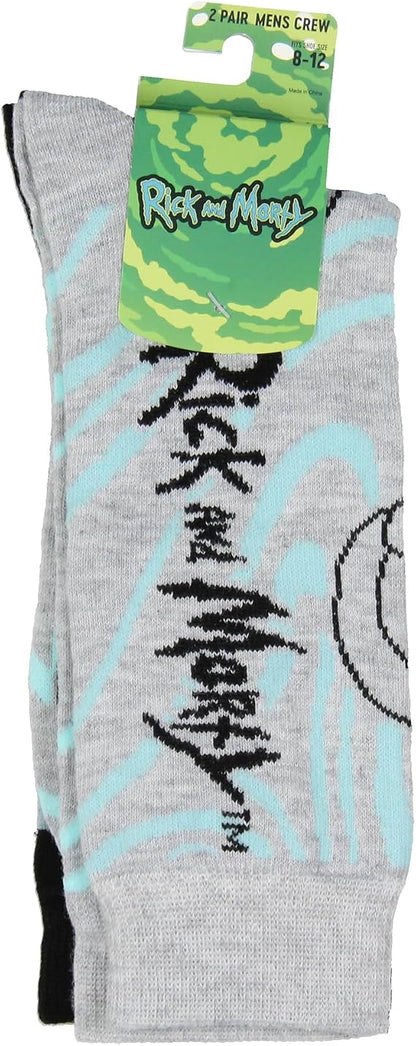 Adult Swim Men's Rick & Morty Character Panic Face Knit Crew Sock 2 Pair Men's Shoe Size 8-12