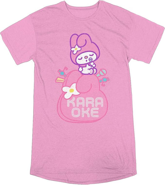 Women Juniors Hello Kitty My Melody Karaoke Pink Graphic Tee T-Shirt