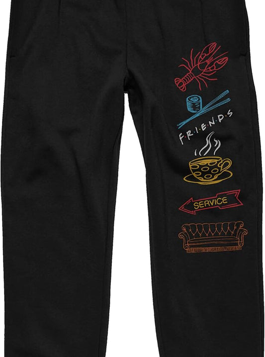 Men's Bioworld Friends TV icon graphic sleep pants with comfortable pajama bottoms in soft fabric, featuring popular TV show characters.