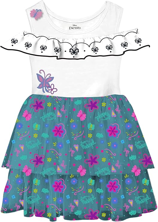 Girl's Disney Encanto Mirabel Pretty Floral Butterfly Ruffle Skirt Costume Dress